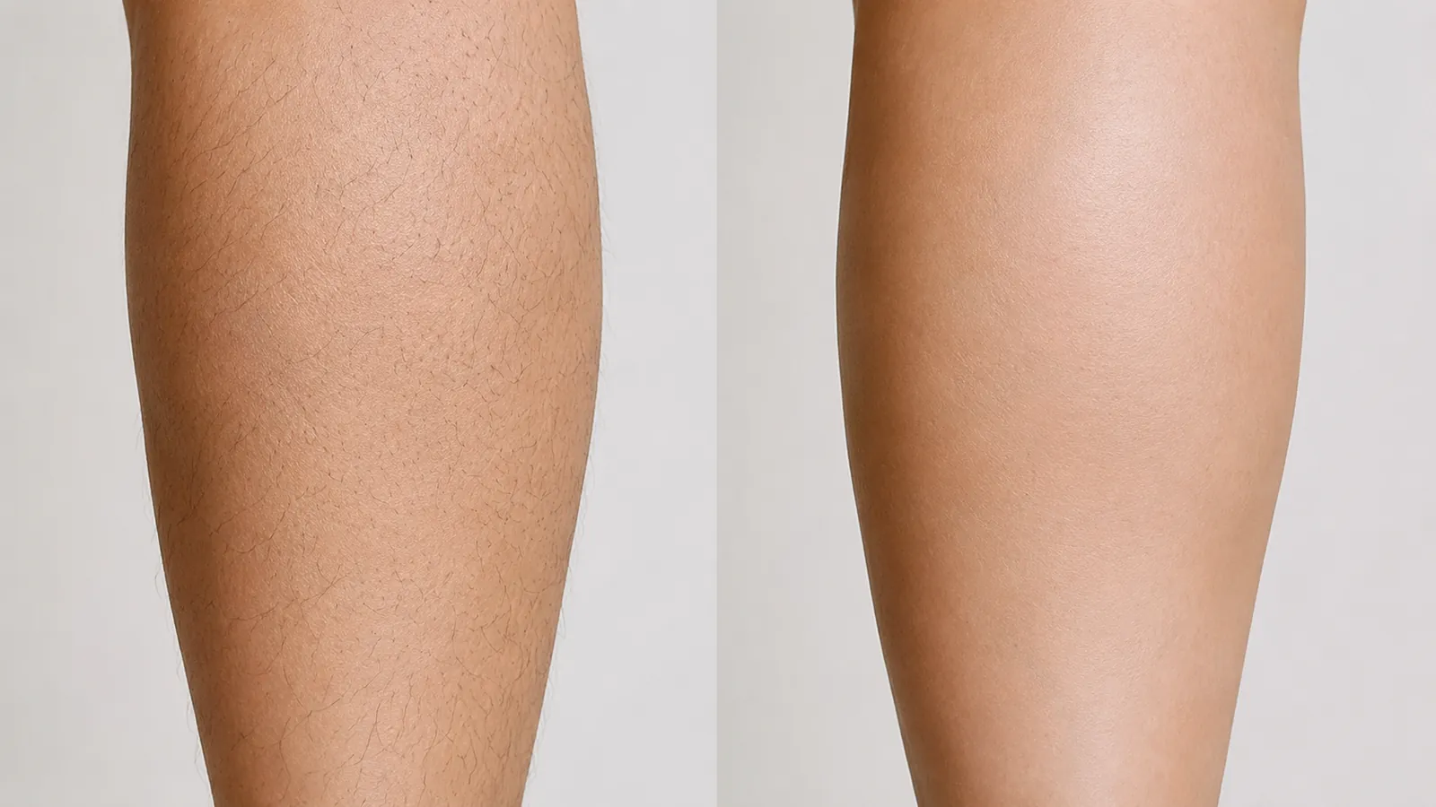 Before and after laser hair removal comparison for lower legs