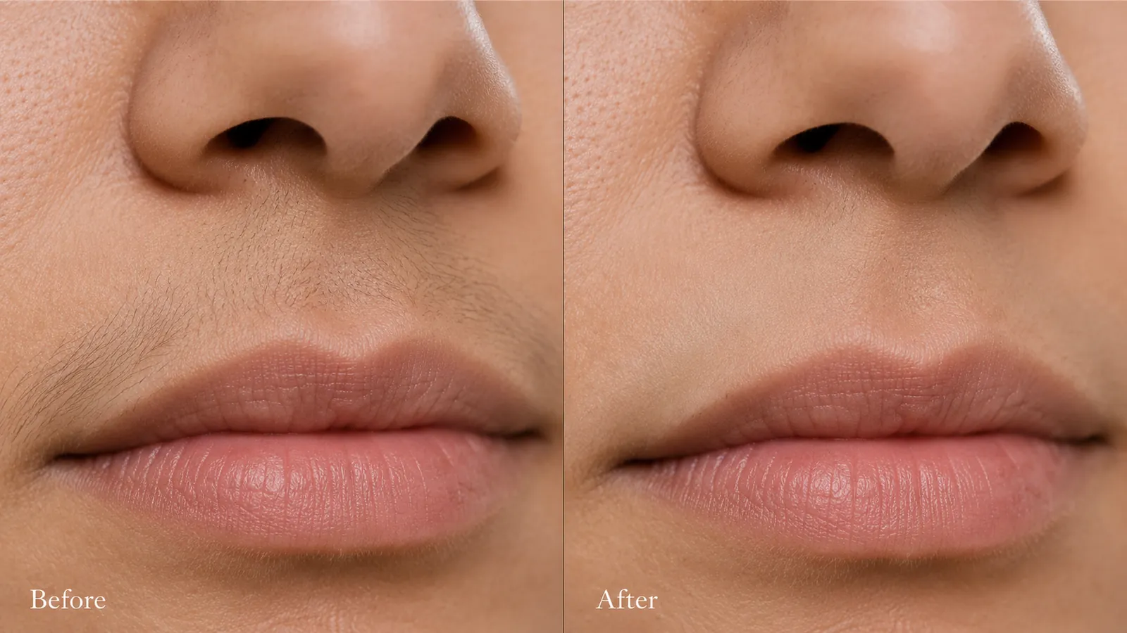 Before and after laser hair removal comparison for upper lip